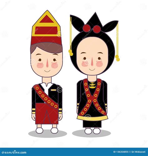 Malaysia Traditional Costume Vector Illustration
