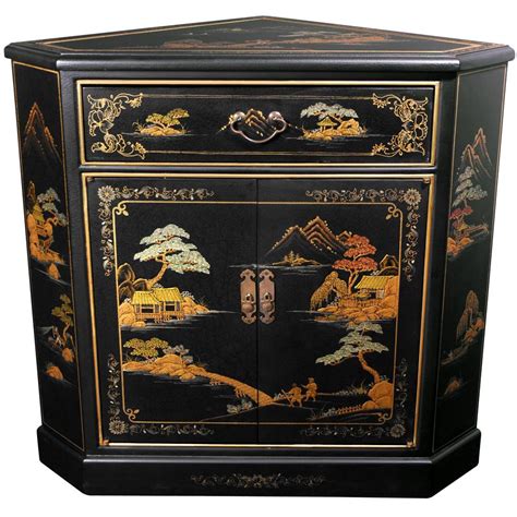 Oriental Furniture Oriental Furniture Black Lacquer Japanese Landscape