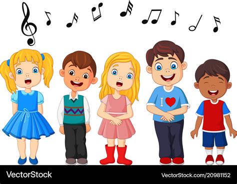 Cartoon Group Of Children Singing In The School Ch