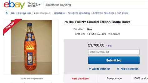Someone Is Selling A Bottle Of Old Recipe Irn Bru With ‘fanny Written On It On Ebay For £1700