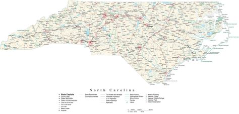 North Carolina Detailed Cut Out Style Map In Adobe