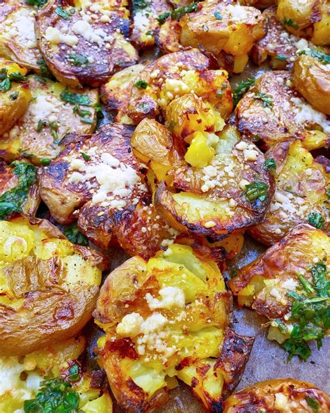 Roasted Smashed Parmesan Herb Potatoes Salt Sugar Spice