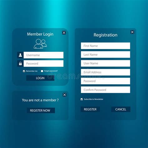 Collection Login And Register Web Screen In Simple Blue Design Stock