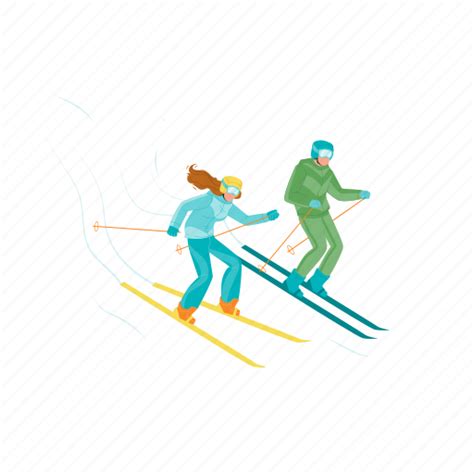 Ski Skiing Skiers Man Woman Downhill Hill Illustration Download