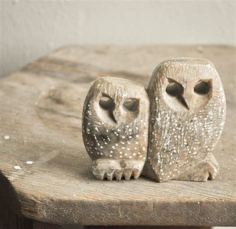 Vintage Carved Soapstone Spotted Owl Figurine Made By Drowsyswords