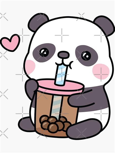 Cute Little Panda Loves Bubble Tea Sticker For Sale By Rustydoodle