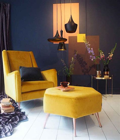 beautiful yellow sofa  living room decor ideas retro interior