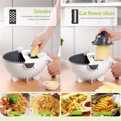 9 In 1 Multi Functional With Drain Basket Magic Rotate Vegetable Cutter