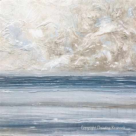 Original Art Abstract Blue White Painting Textured Coastal