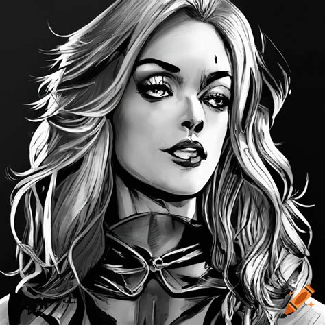 Black And White Comic Book Art Of A Blond Woman With Long Hair