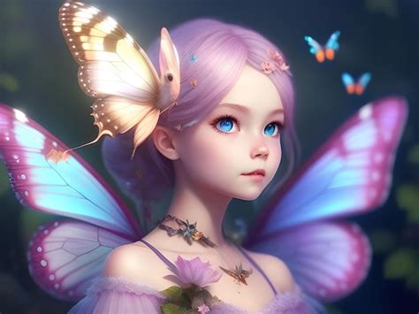 Premium Ai Image Cute Fairy Fantasy Girl With Butterfly On Her