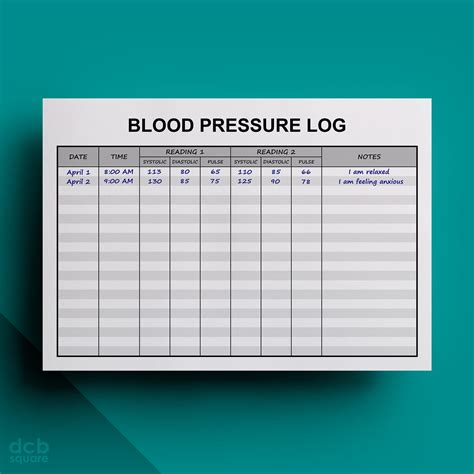 Blood Pressure Log Editable Printable Two Readings Shading Etsy Australia