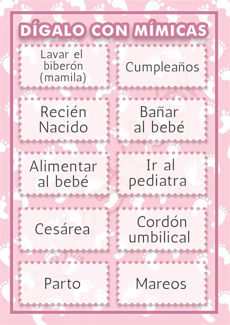 Dígalo con Mímicas Juegos para Baby shower para Imprimir Juegos de Baby Shower