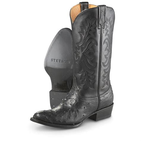 Mens Stetson® Full Quill Ostrich Leather Cowboy Boots Black 219922