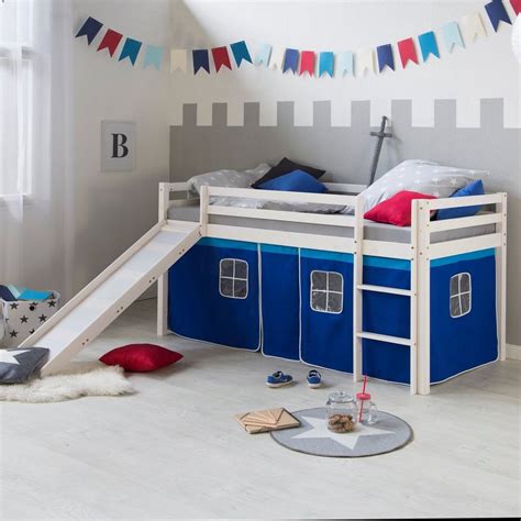 Mit unserem modernen skandinavischen design mochten wir kinder zum spielen animieren und ihre kreativitat anregen. Homestyle4u Hochbett Kinderbett mit Rutsche & blauem Stoffvorhang, verschiedene Ausführungen ...