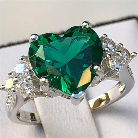 Emerald Ring Heart Shape Emerald Engagement Ring Created Etsy