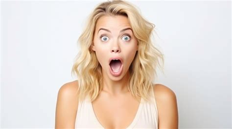 premium ai image beautiful blonde woman expresses surprise and shock emotion with open mouth
