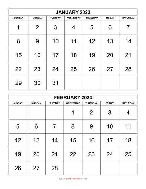 2023 Two Months Per Page Printable Calendar Free Download Printable
