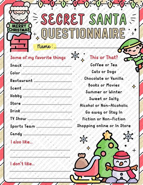 Christmas Secret Santa Questionnaire Printable Secret Santa Etsy Artofit