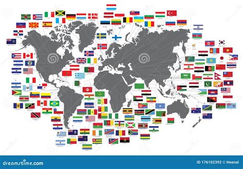 Colección De Todas Las Banderas Nacionales Con El Mapa Mundial Y El