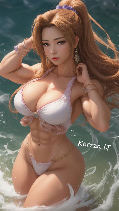 Rule 34 Aerith Gainsborough Ai Generated Beach Bikini Blushing Bracelets Brown Hair Earrings