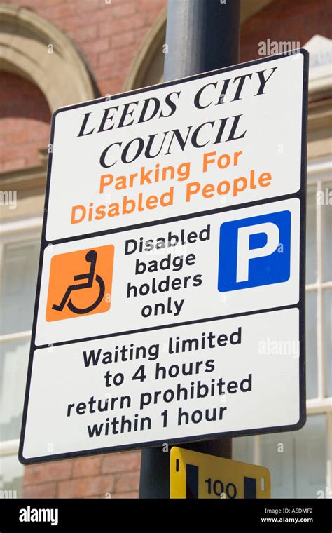 Disabled Parking Sign Leeds City Yorkshire Stock Photo Alamy