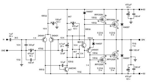 Thd is less than 0.15% from 100hz to 10khz. 200W MOSFET Amplifier based IRFP250N | Electronic Schematic Diagram