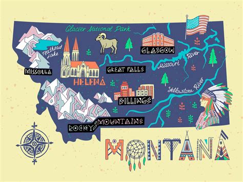 Map Of Montana And Flag Montana Outline Counties Cities And Road