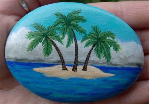 Easy Painted Rocks Idea Beach Scene Palm Trees Sand Beach Scene