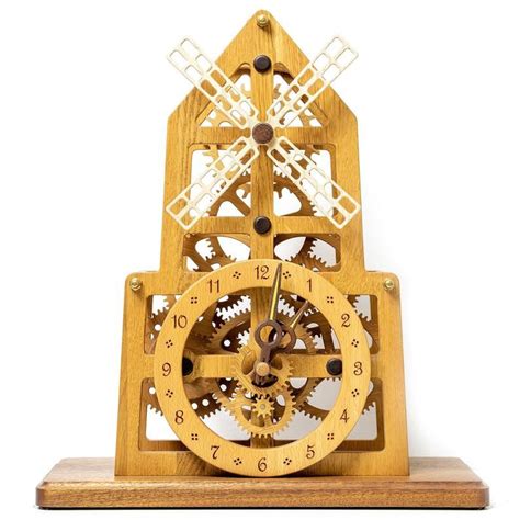 Wooden Mechanical Table Clock Windmill Steampunk Pendulum Etsy
