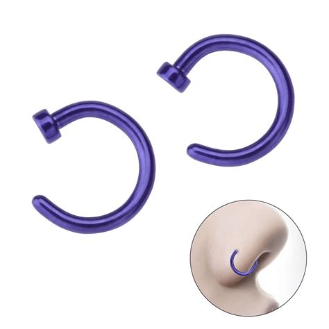Pcs Unisex Surgical Titanium Steel Open Nose Ring Hoop Nose Piercing Stud Mm Purple In Body