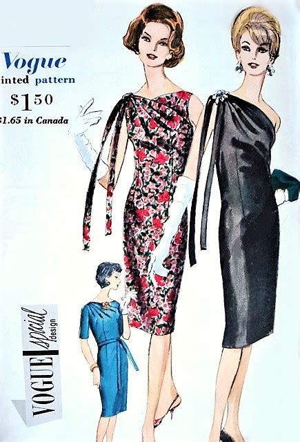 1960s Stunning Slim One Shoulder Evening Cocktail Party Dress Pattern