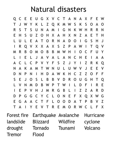Natural Disasters Word Search Wordmint