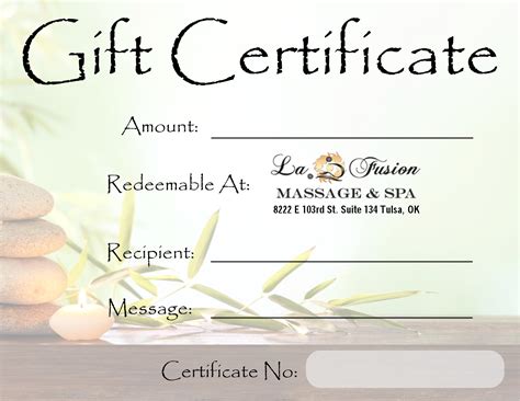 Free Massage Therapy Gift Certificate Template Williamson Ga Us