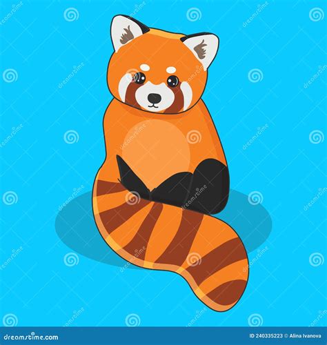 Cute Red Panda Isolated On Blue Background Vector Illustration In