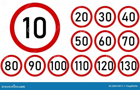 Set Of Generic Speed Limit Signs For Maximum Speed Stock Illustration