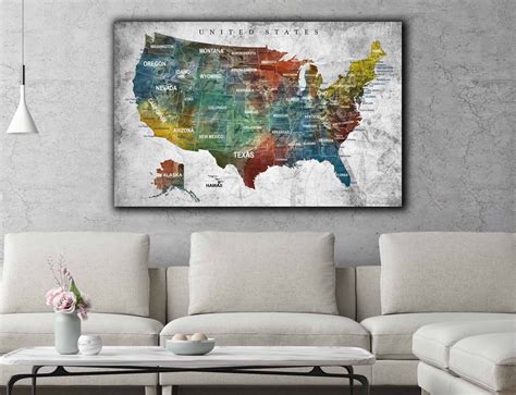 Us Map Art Us Map Canvas Us Push Pin Map United States Map United
