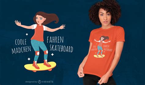 Skater Girl Cartoon T Shirt Design Vector Download