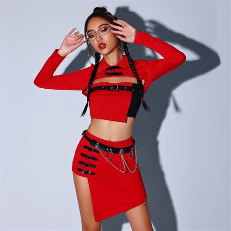 red gogo dance costume women sexy kpop clothes pole dance clothing nightclub dj jazz dance hip