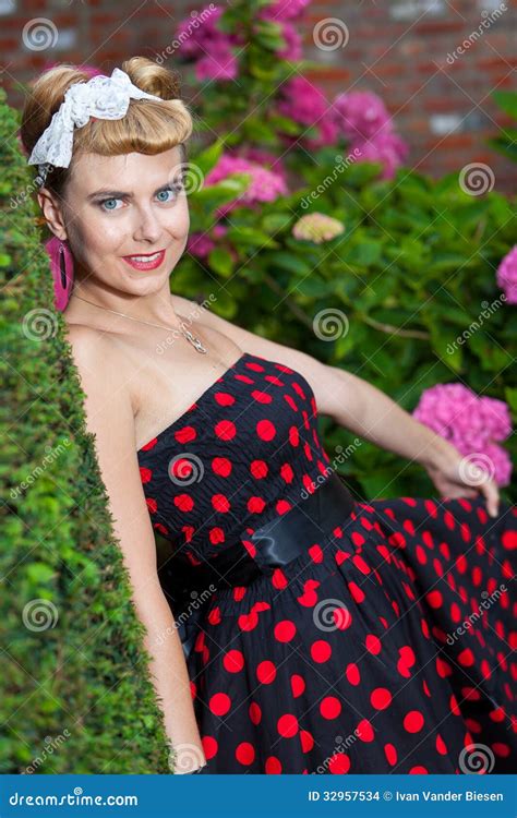 Pin Up Girl Outdoor Garden Stock Photo Image Of Smiling 32957534