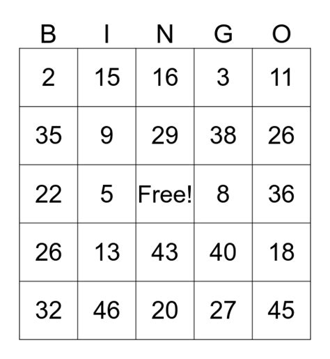 1 50 Bingo Card