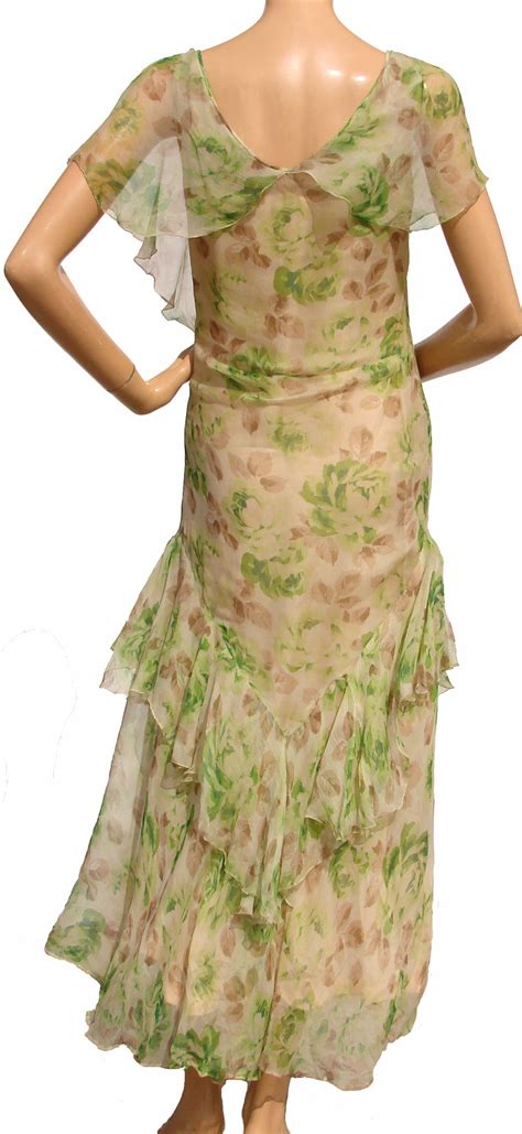 1930s Dress Floral Print Silk Chiffon