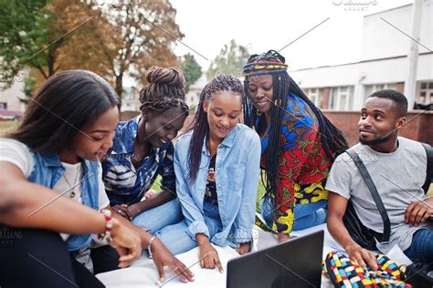 Group Of Five African College Studen Featuring Academic Adult And