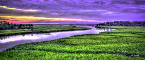 Savannah Ga Sunset Over Turners Creek Panorama Landscape Seascape Art