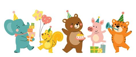 Happy Birthday Concept Animal Vector Set Collection Of Adorable