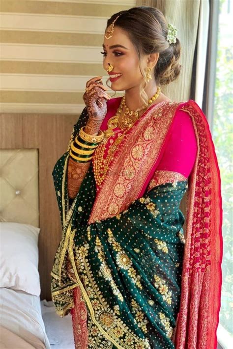 Beautiful Nauvari Sarees We Spotted On These Real Maharashtrian Brides In 2020 Indian Bride