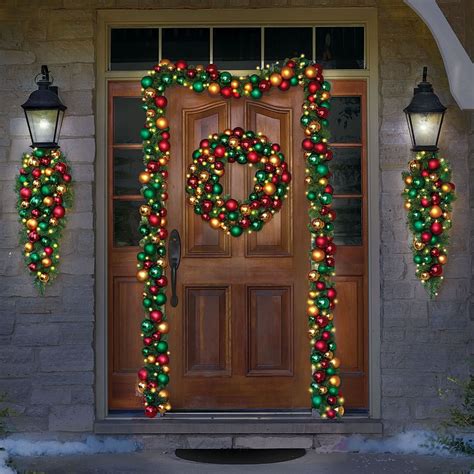 Cordless Pre Lit 27 Christmas Wreath Ornaments Holiday Home Indoor