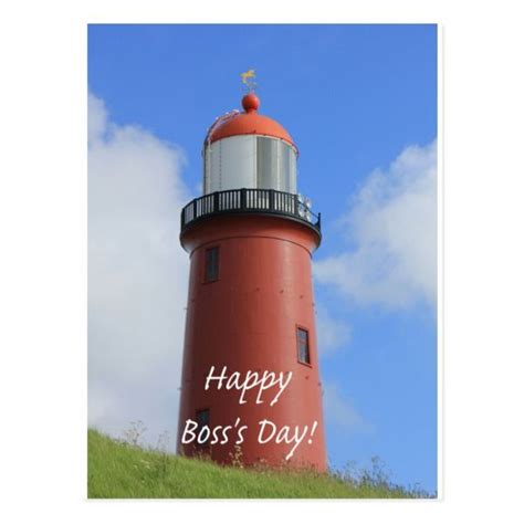 A Happy Boss S Day Card With A Lighthouse On The Top Of A Hill