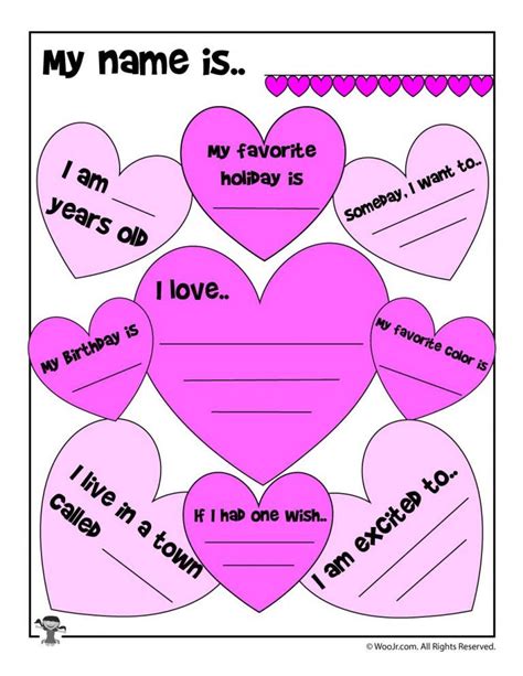 Printable About Me Worksheets Woo Jr Kids Activities Valentines Day