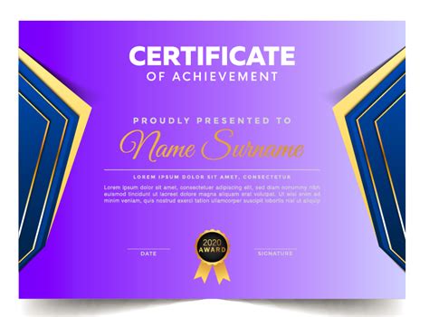 Blue And Gold Certificate With Badge Template Vector File Free Download